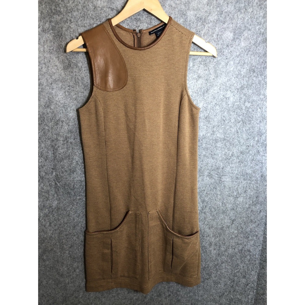 Ralph Lauren Dress Women XS Brown Houndstooth Peruvian Cotton Jumper Classic